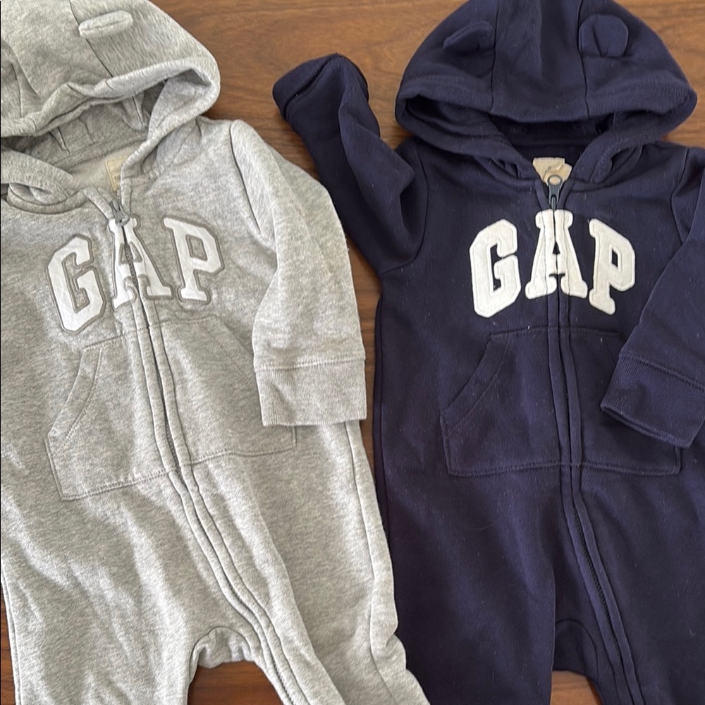 GAP Infant Hooded Jumpsuits in Gray and Navy